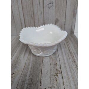Vintage LE Smith Milk Glass Candy Dish Sawtooth Rim Hobstar Starburst Pattern